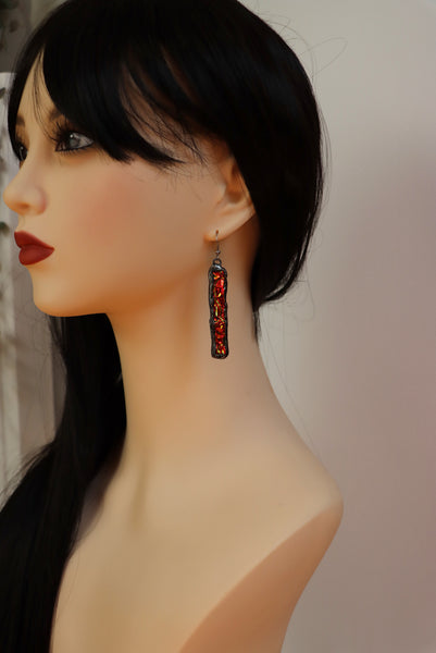 Stained glass earrings - red duochrome (patina)