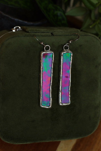 Stained glass earrings - iridescent dangle