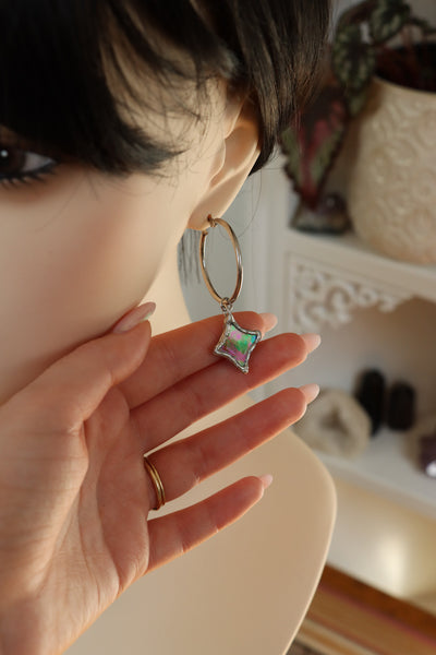Stained glass hoop earrings - stars