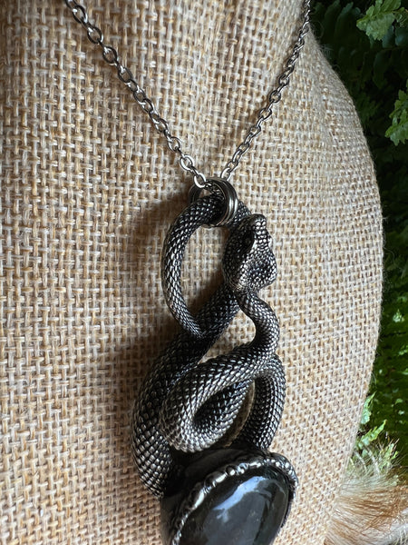 White brass snake necklace with labradorite