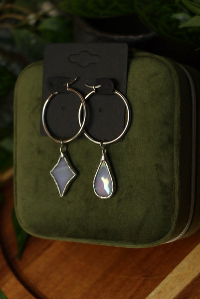 RESERVED FOR NEŽA Stained glass hoop earrings - iridescent mix