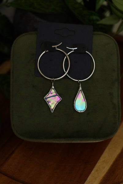 RESERVED FOR NEŽA Stained glass hoop earrings - iridescent mix