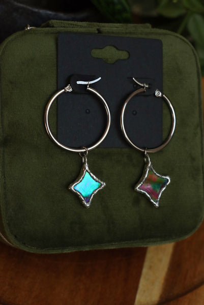Stained glass hoop earrings - stars