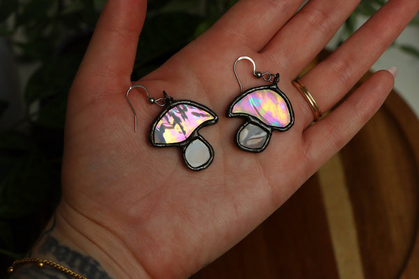 Stained glass earrings - mushrooms