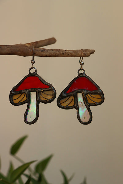 Stained glass earrings - mushroom