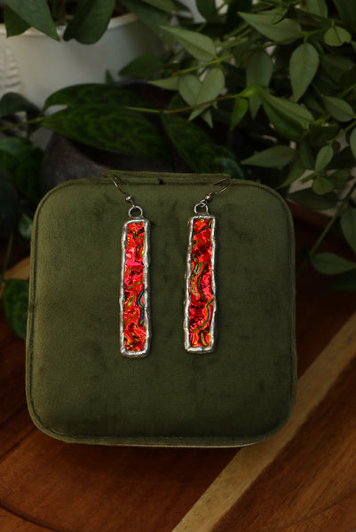 Stained glass earrings - red duochrome (no patina)