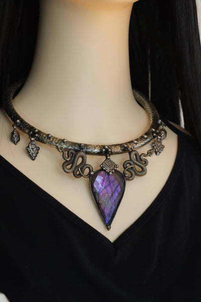 "Ayla" White brass serpent choker