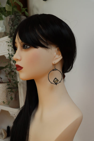 Moss agate hoop earrings