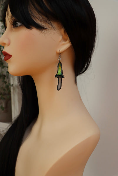 Stained glass earrings - green mushroom