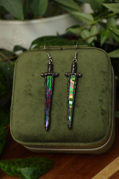 Stained glass earrings - sword dark