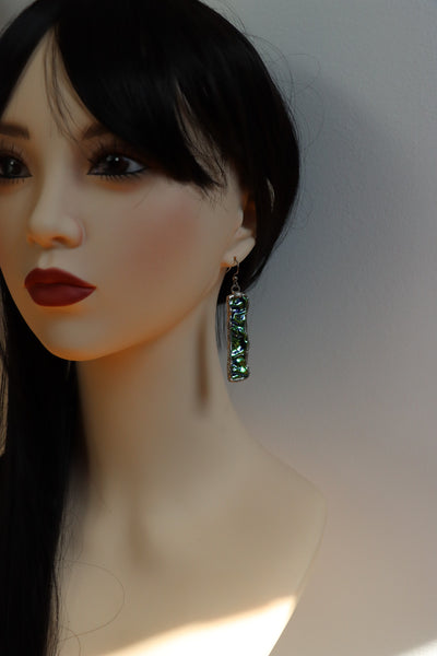 Stained glass earrings - blue green duochrome (no patina)