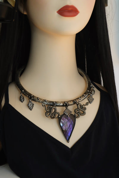 "Ayla" White brass serpent choker
