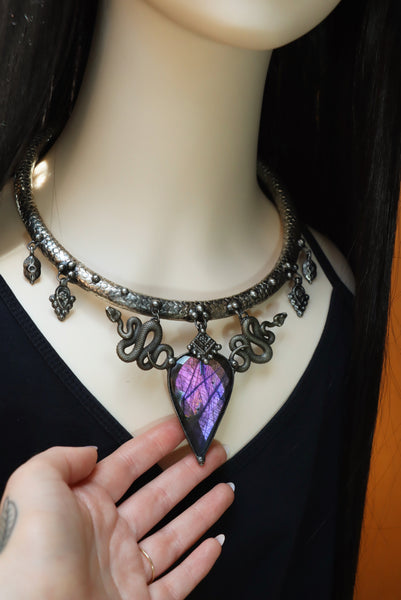 "Ayla" White brass serpent choker