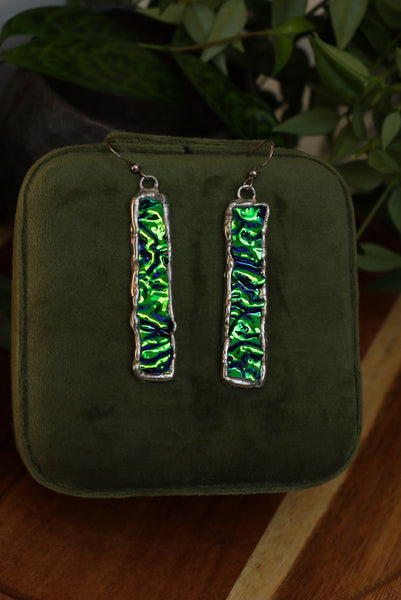 Stained glass earrings - green duochrome (no patina)