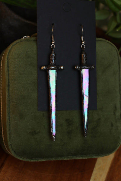 Stained glass earrings - sword light
