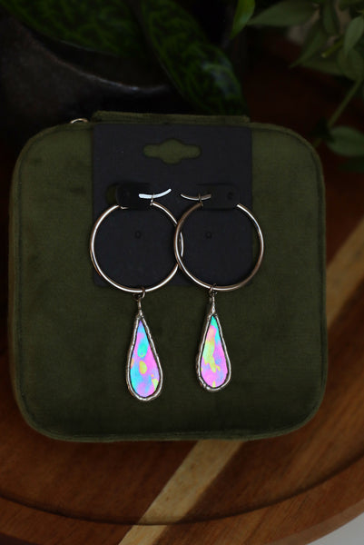 Stained glass hoop earrings - drops