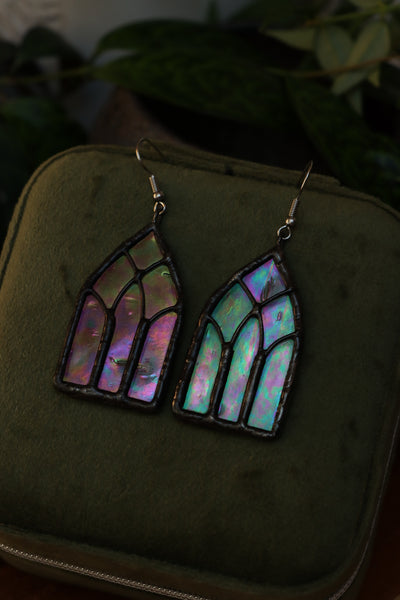 Stained glass earrings - cathedral window