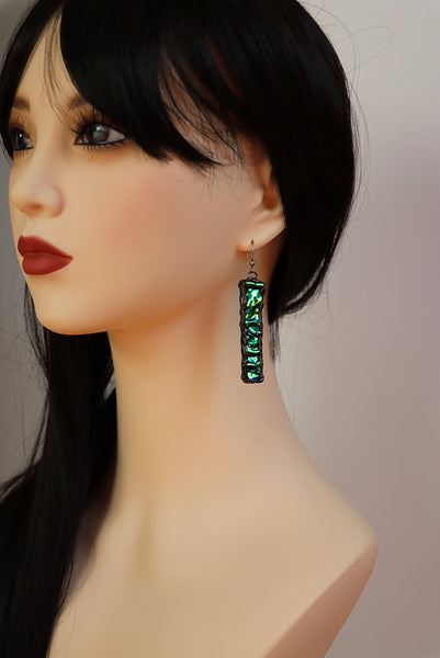 Stained glass earrings - green duochrome (patina)