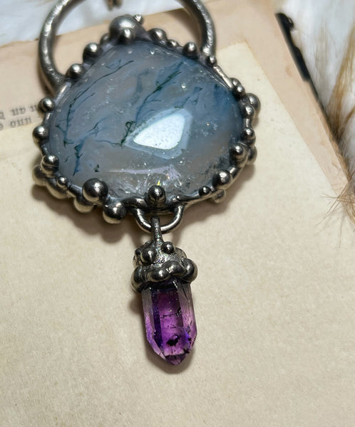 "Leira" necklace with vera cruz amethyst and moss agate