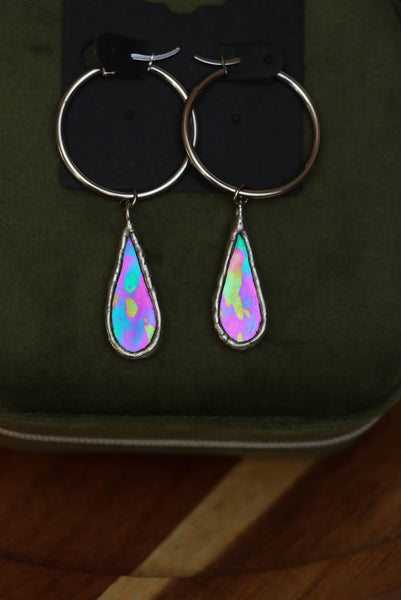 Stained glass hoop earrings - drops