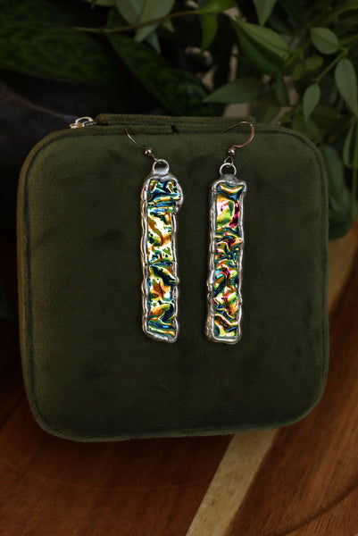 Stained glass earrings - green duochrome (no patina)