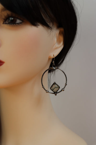 Moss agate hoop earrings
