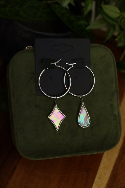 RESERVED FOR NEŽA Stained glass hoop earrings - iridescent mix