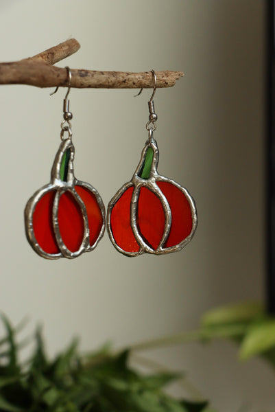 Stained glass earrings - pumpkin