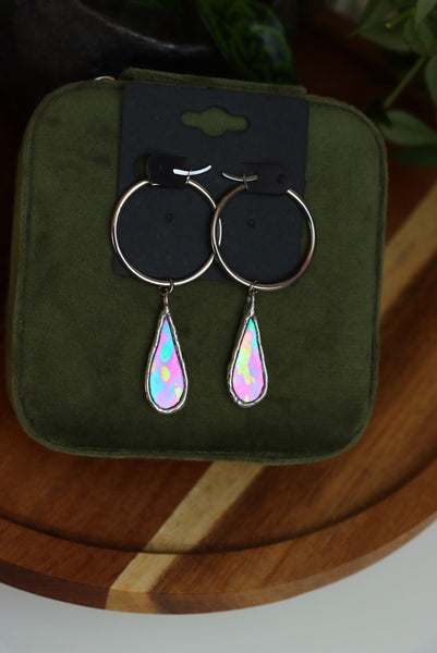 Stained glass hoop earrings - drops