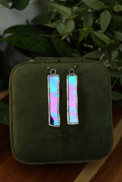 Stained glass earrings - iridescent dangle
