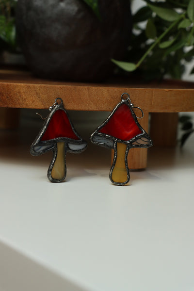 Stained glass earrings - red mushroom