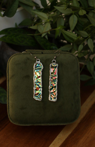 Stained glass earrings - green duochrome (no patina)