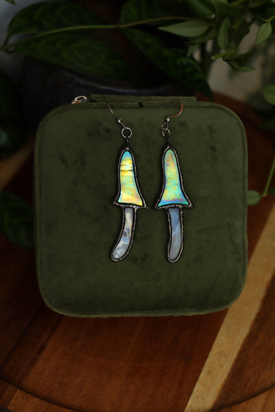 Stained glass earrings - green mushroom
