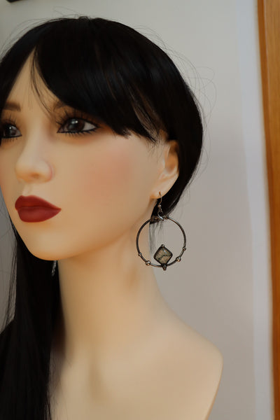 Moss agate hoop earrings