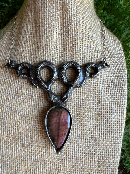 Double snake necklace with pink labradorite