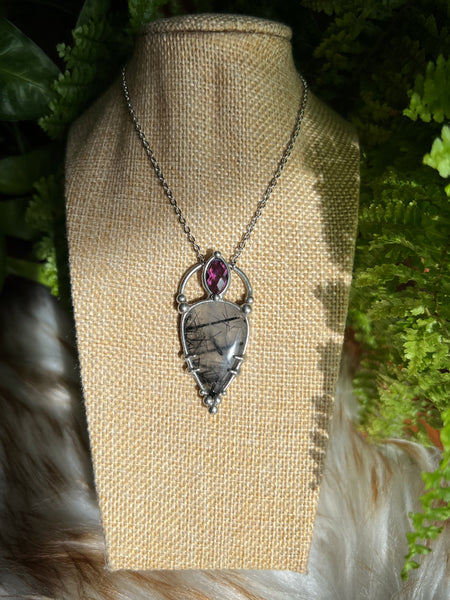 "Aelia" rutilated quartz and amethyst necklace