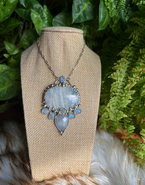 "Oceana" blue lace agate and rainbow moonstone necklace