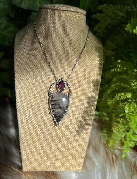 "Aelia" rutilated quartz and amethyst necklace