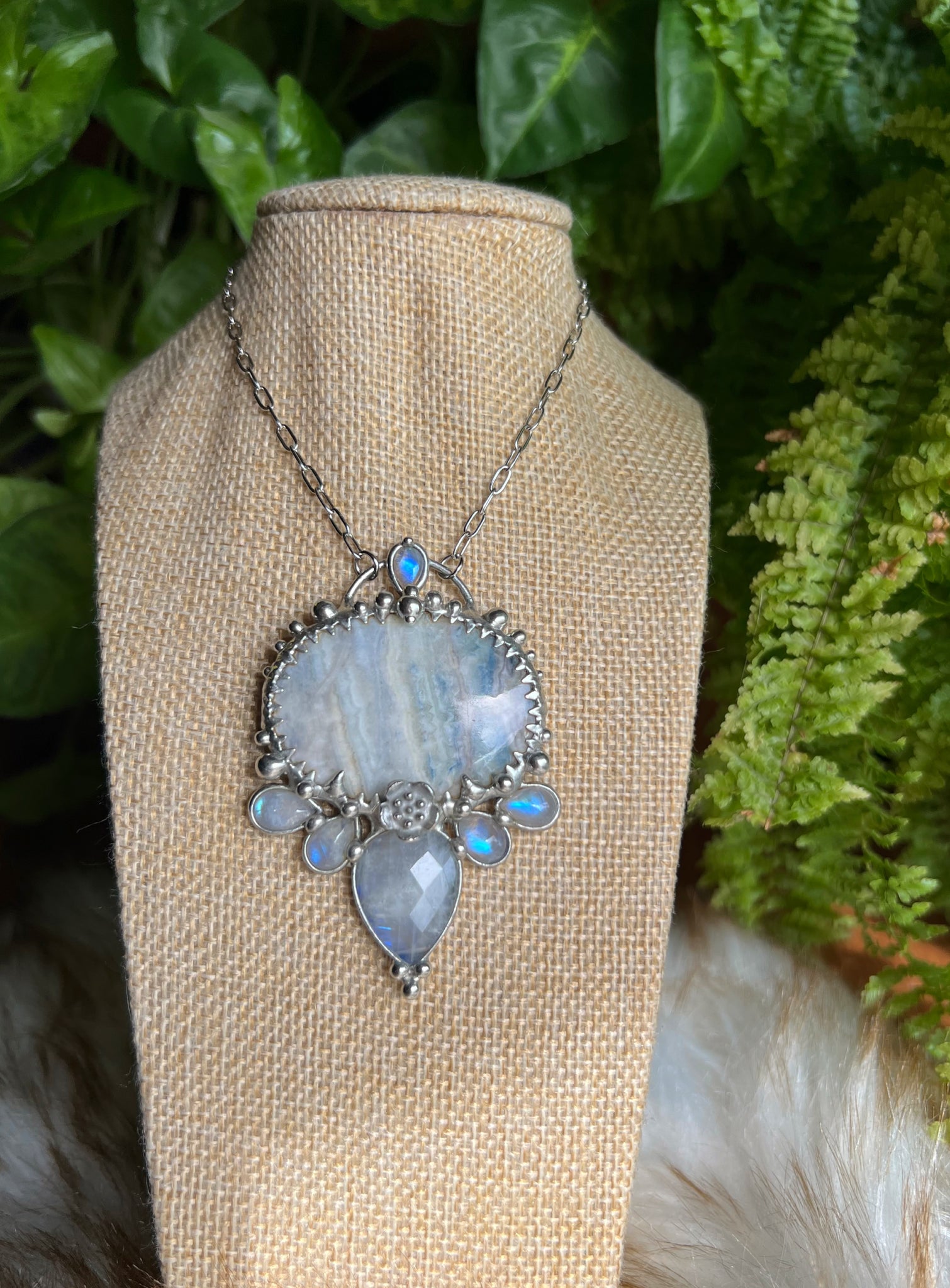 "Oceana" blue lace agate and rainbow moonstone necklace