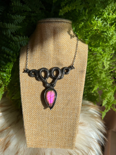 Double snake necklace with pink labradorite