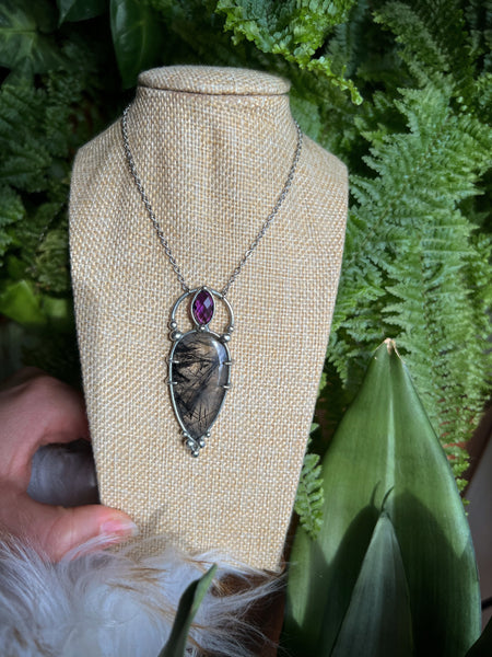 "Irie" rutilated quartz and amethyst necklace