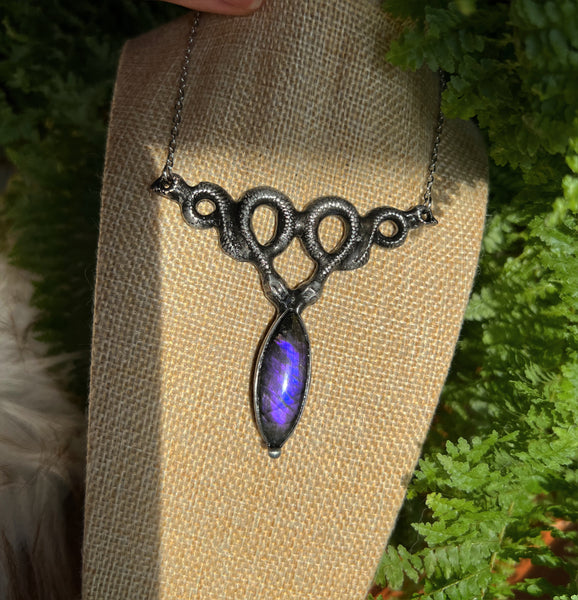 Double snake necklace with purple labradorite