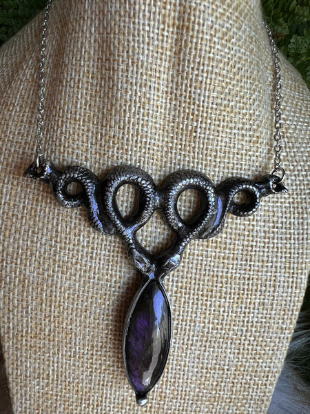Double snake necklace with purple labradorite