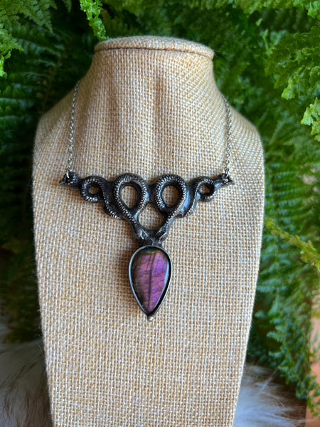 Double snake necklace with pink labradorite