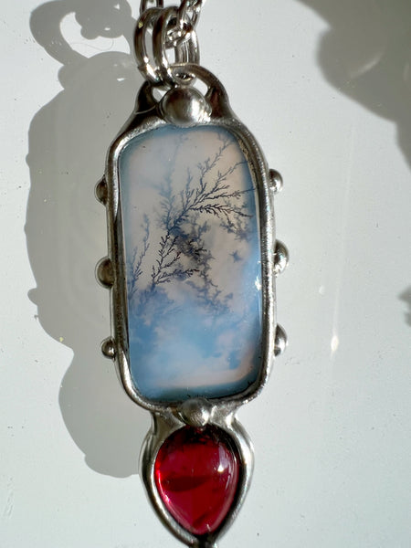 "Priya" necklace with dendritic agate and red garnet