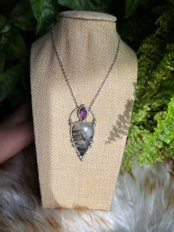 "Aelia" rutilated quartz and amethyst necklace