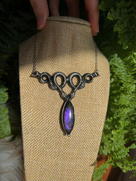 Double snake necklace with purple labradorite