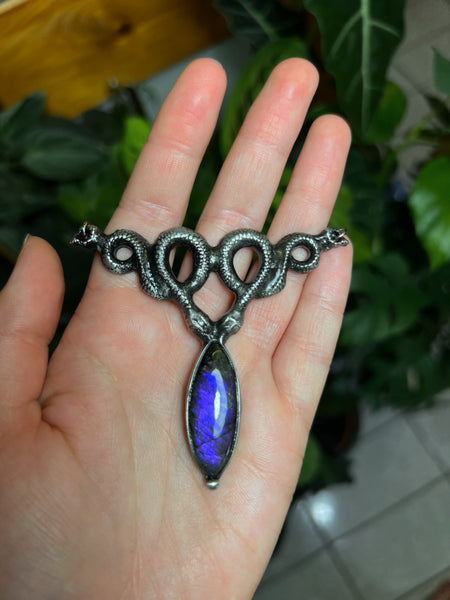 Double snake necklace with purple labradorite