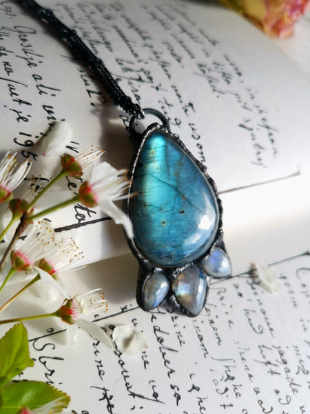 Labradorite and rainbow moonstone pendant