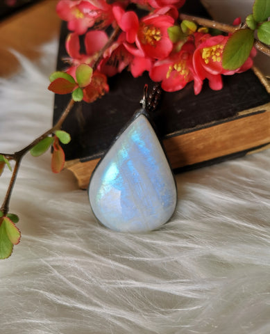 Rainbow moonstone two sided pendant